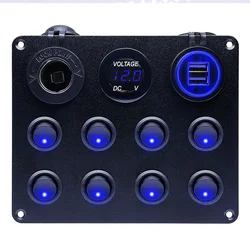 Universal Rocker Toggle Switch Panel with USB Control and Circuit Breaker (8 Gang Blue)