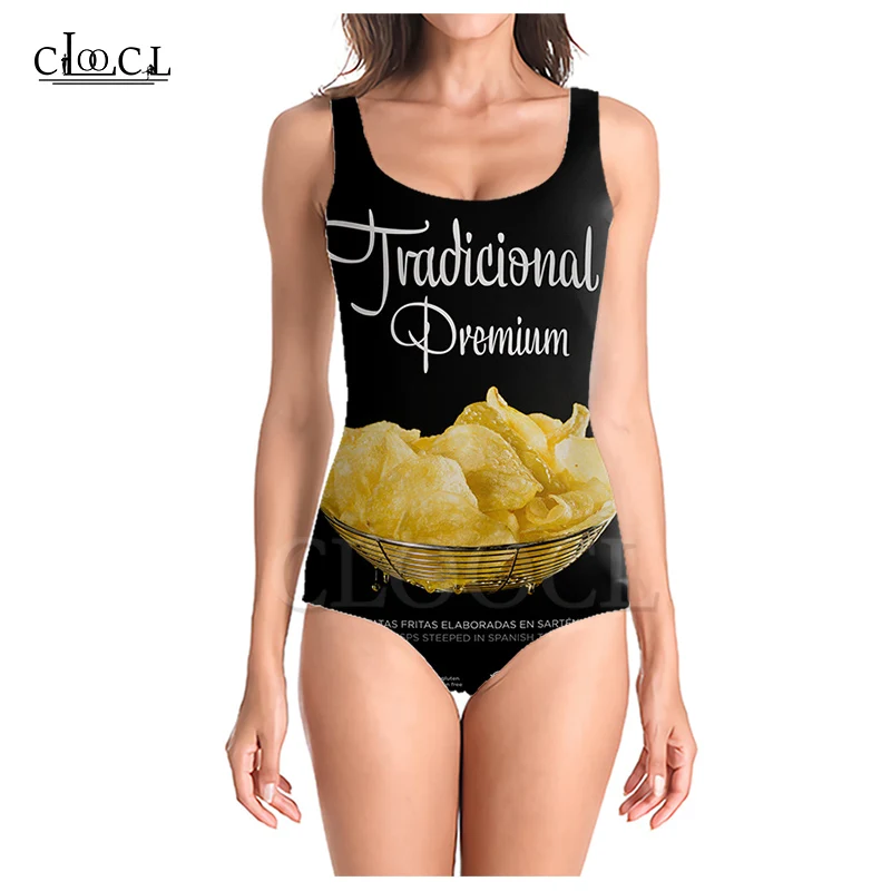 Летний слитный купальник CLOOCL для девочек с изображением вкусных картофельных