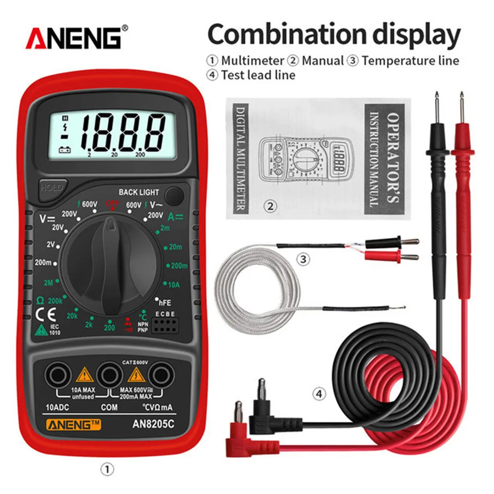 ANENG AN8205C Digital Multimeter AC/DC Ammeter Volt Ohm Tester Meter Multimetro Thermocouple LCD Backlight Portable digital multimeter multimeter tester