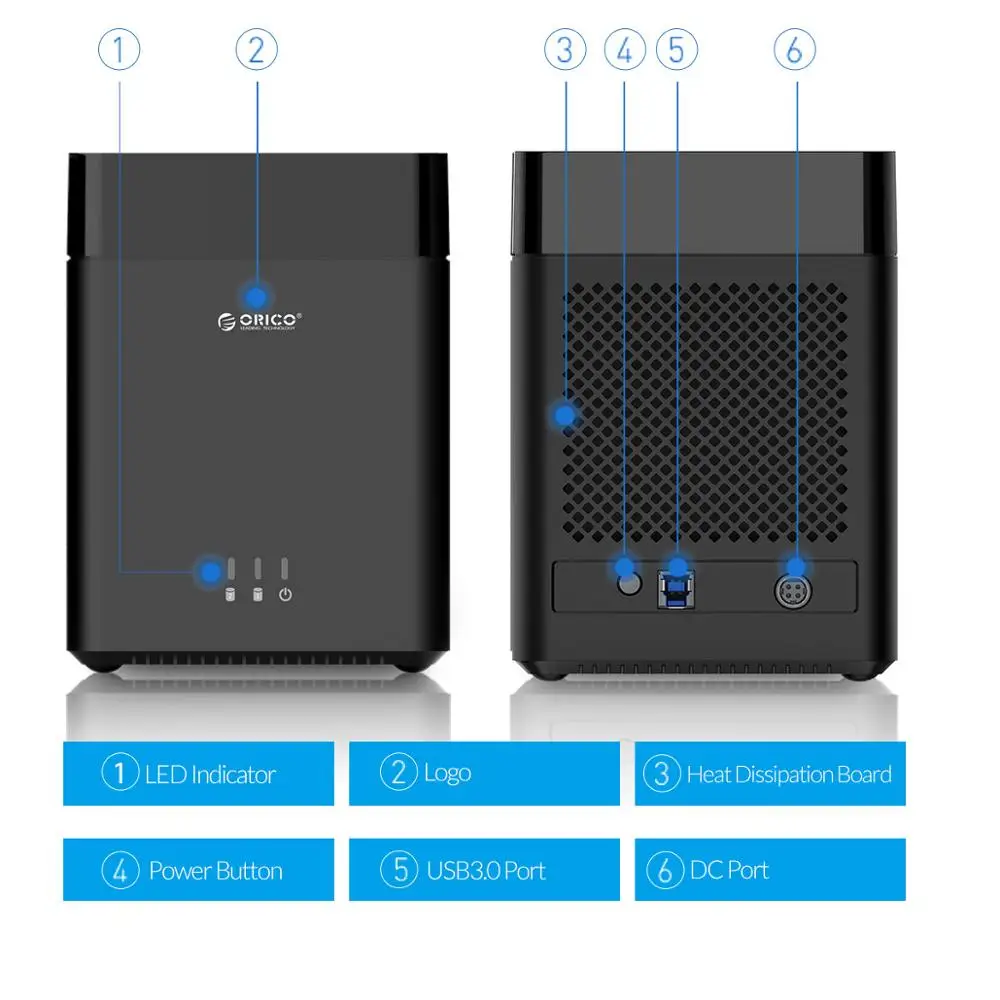 ORICO DS Series 2 Bay Магнитный 3 5 дюйма USB3.0 корпус жесткого диска 20 ТБ максимальная