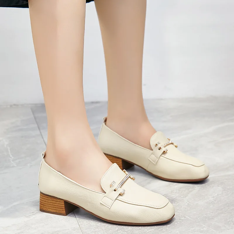 

2019 Autumn And Winter New Style WOMEN'S Shoes British Style Women's Casual Leather Shoes Horseshoe Heel Extra High Foot Coverin