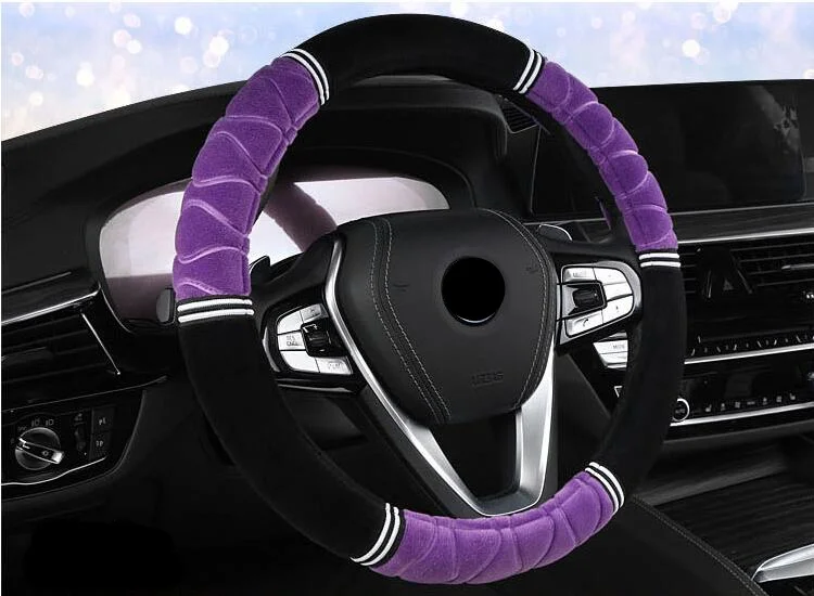 Фиолетовый Зимний короткий плюшевый чехол рулевого колеса автомобиля 3D Руль сохраняет тепло Противоскользящий без запаха диаметр 38 см плюшевый материал - Название цвета: Фиолетовый