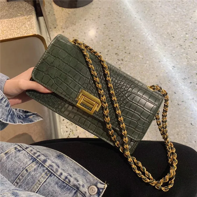 

Crocodile Pattern Chain Bag New Retro Lock Mini Flap Bag Fashion Wild Alligator Messenger Bag Tide Tole Bags for Ladies