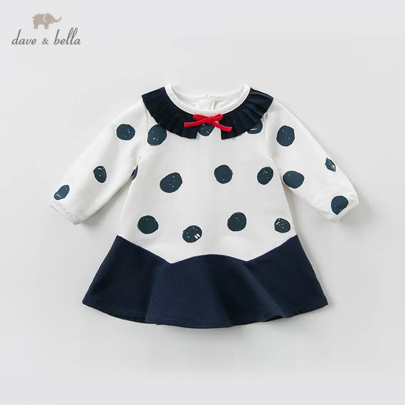 DB13609 dave bella/весеннее милое платье принцессы в горошек с бантом для маленьких девочек детское модное праздничное платье детская одежда в стиле Лолиты для малышей