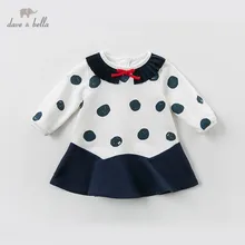 DB13609 dave bella/весеннее милое платье принцессы в горошек с бантом для маленьких девочек детское модное праздничное платье детская одежда в стиле Лолиты для малышей
