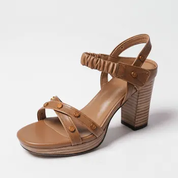 

Women Sandal High Quality Elastic Band Square High Heel Sandals Vintage Open Toe Gladiator Ladies Women Shoes