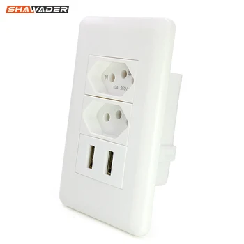 

Brazil Wall Socket with Dual USB Electric 3Pin Plug Double Outlet 10A Plate Power Charger 2 Gang for South American Africa India