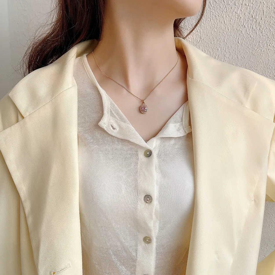 925 Sterling Silver French Small Pink Crystal Pendant Clavicle Chain Necklace Women Romantic Sweet Beauty God Jewelry Gift - Image 6