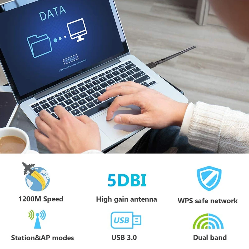 1200 м беспроводная сетевая карта Wifi приемник двухдиапазонный 2,4G+ 5,8G USB3.0 адаптер EM88