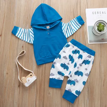 

Striped Long Sleeve Hooded Sweatshirt Tops Newborn Baby Boy Clothes Spring Cartoon Cotton Pants Autumn Toddler Boys Clothing Set