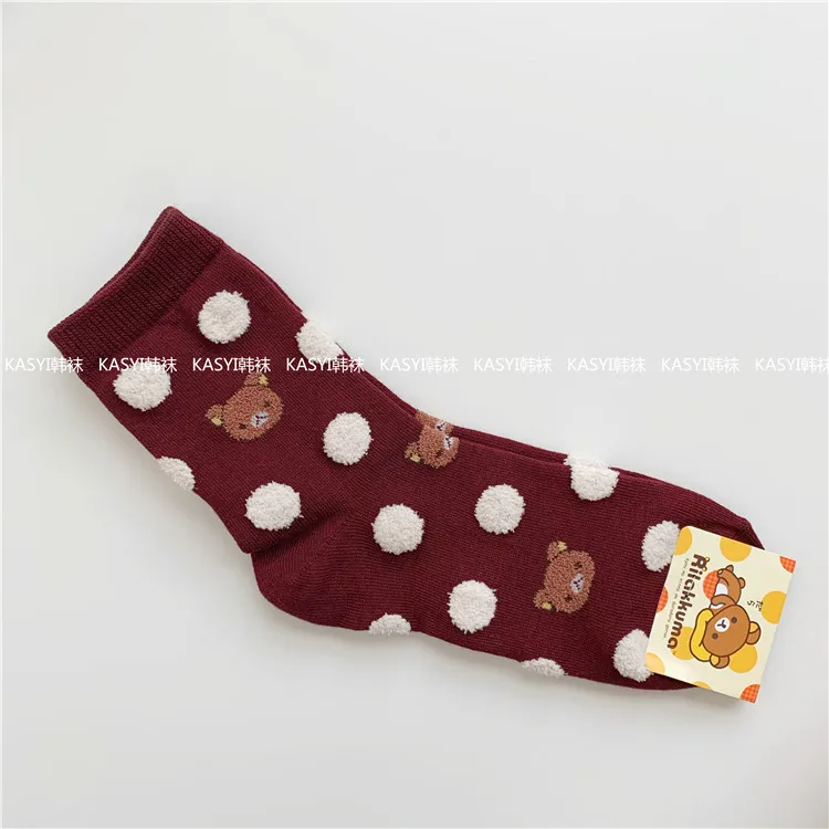 2 Носки в горошек с принтом Rilakkuma, милые забавные женские носки kawaii из хлопка на осень и зиму, дышащие носки, удобные носки в японском и корейском стиле - Цвет: 2