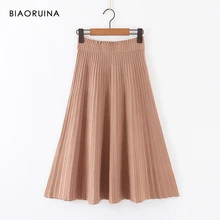 BIAORUINA, Женская однотонная элегантная плиссированная юбка, Женская эластичная трикотажная юбка с высокой талией, сохраняющая тепло,, осенняя женская мода