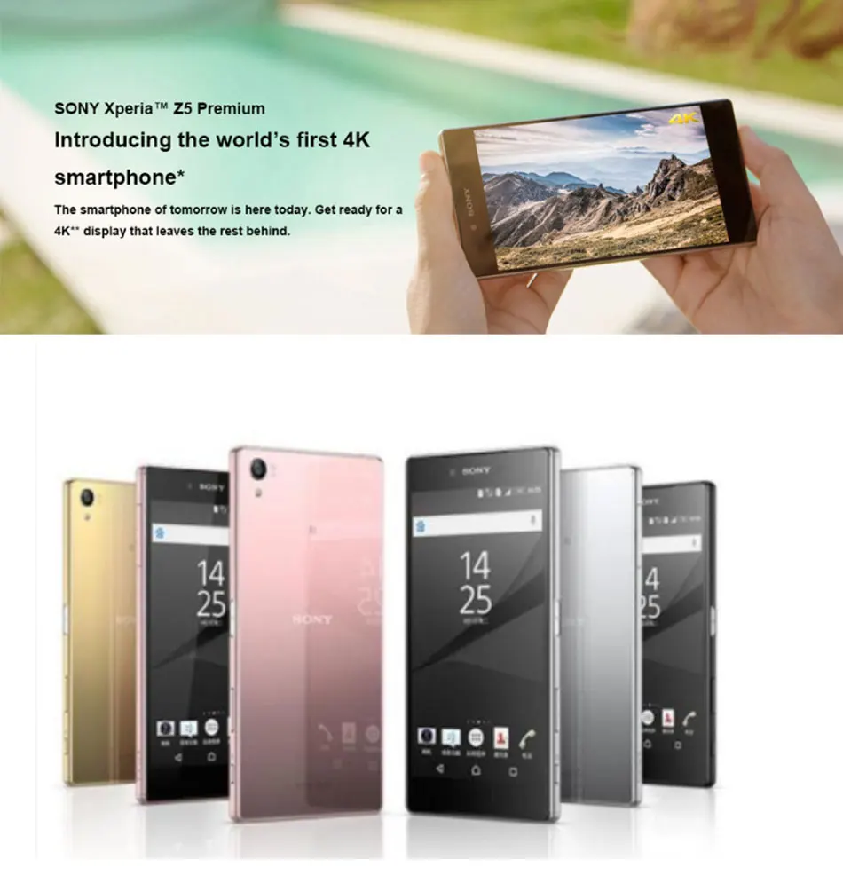 Мобильный телефон sony Xperia Z5 Premium E6883, 5,5 дюймов, 3 Гб ОЗУ, 32 Гб ПЗУ, четыре ядра, 3430 мА/ч, МП, две sim-карты, отпечаток пальца