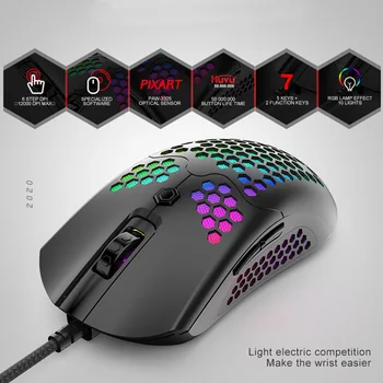 

Computer Accessory Colorful Lighting Game Mouse Hollowed Out Fashion Honeycomb Shape Lightweight USB Port Electronic Sports