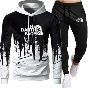 

THE DARTH FACE Men 2 Pieces Sets Hooded Sweatshirts Spring Men's Clothes Pullover Hoodies Pants Suit Ropa Hombre Plus Size