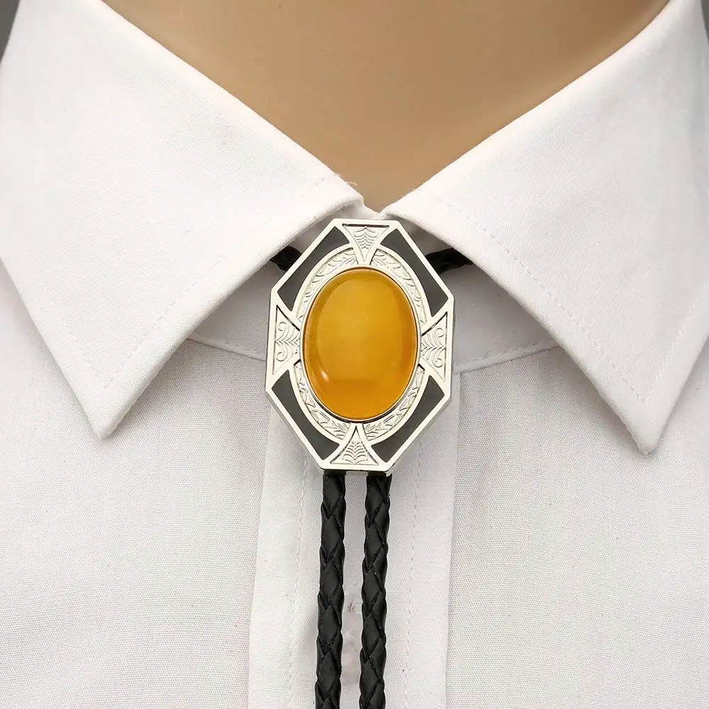 

11 colors six side yllower nature stone bolo tie for man handmakde Indian cowboy western cowgirl zinc alloy necktie