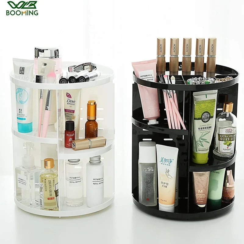 

WBBOOMING 360-degree Rotating Makeup Organizer Cosmetic Jewelry Storage Box New Fashion Bathroom Plastic Makeup Organizer Box