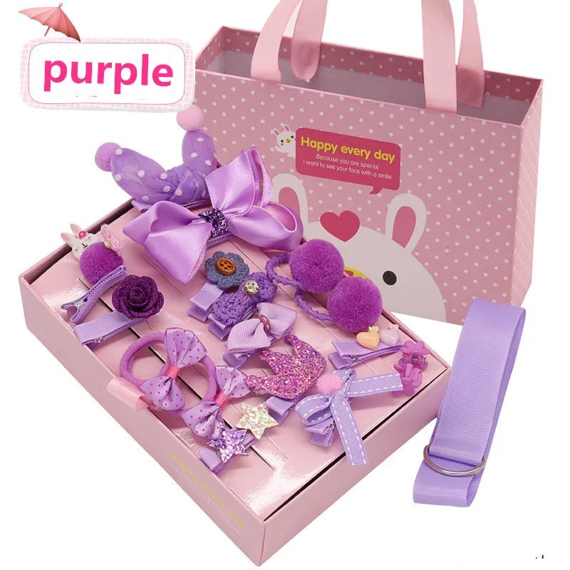 18 Pcs/Box Children Cute Hair Accessories Set Baby Fabric Bow Flower Hairpins Barrettes Hairclips Girls Headdress christmas Gift