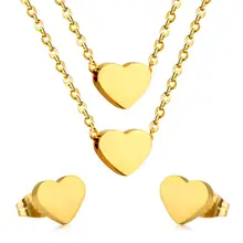 Luxukissids романтические серьги в виде сердца, двойное ожерелье, набор украшений для женщин, дружба, нержавеющая сталь, свадебные ювелирные изделия