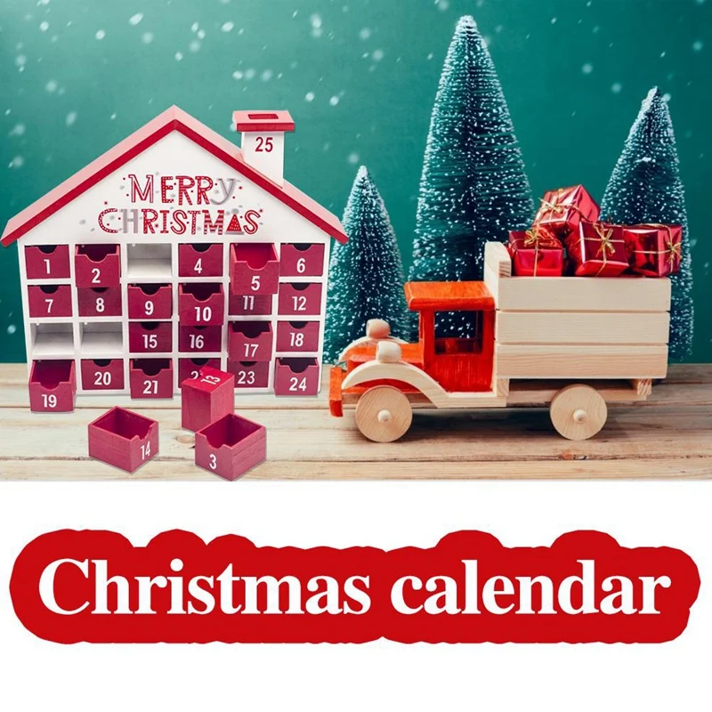 Christmas Wooden Calendar Decoration Countdown Calendar Box Children's Candy Gift Storage Box Creative Home Ornament