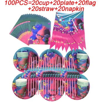 

Trolls Party Supplies Cup Plate Straws Napkin Disposable Tableware Set Trolls Theme Baby Shower Birthday Party Banner Decoration