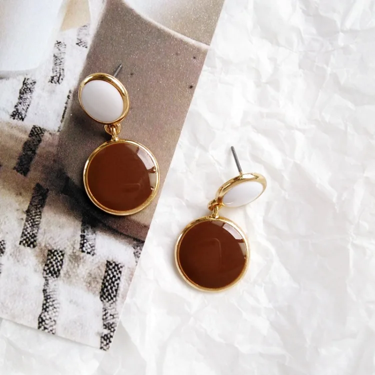 Stud Earrings Brown Простые зеленые круглые серьги с подвесками для женщин Мода Мульти клипса геометрической формы на серьги без прокола - Окраска металла: Stud Earrings Brown