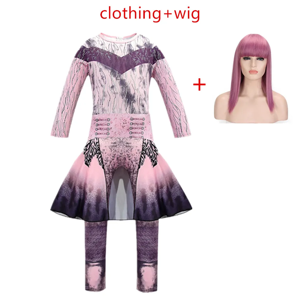 Mal costume-A wig Обувь для девочек; женские королева означает изображением героев фильма «наследники» 3 Mal Bertha Малефисента Косплэй Одри костюм на Хэллоуин для девочек; одежда для вечеринки 3D комбинезоны - Цвет: Mal costume-A wig