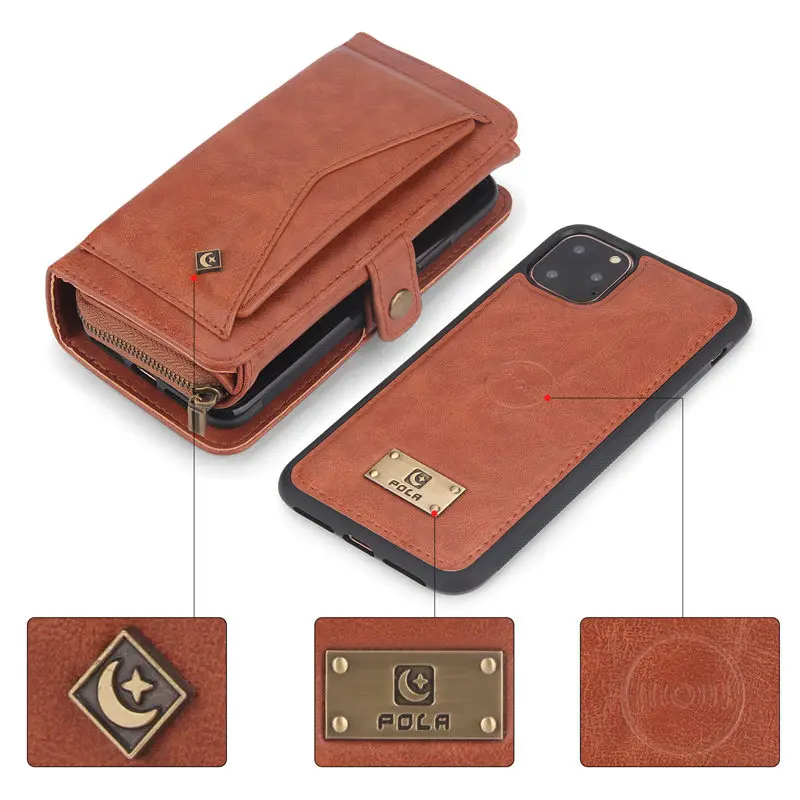 Brown Многофункциональный чехол-кошелек для iPhone 11 Pro Max XS, XR, X, 6 S, 7, 8 Plus, кожаный чехол со слотом для карт, Магнитный чехол, чехол Fundas - Цвет: Brown