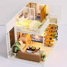 

Assemble DIY Wooden House Dollhouse Kit Wooden Miniature Dollhouse Doll Gift Houses Furniture Miniature Toys With LED Light W3U9