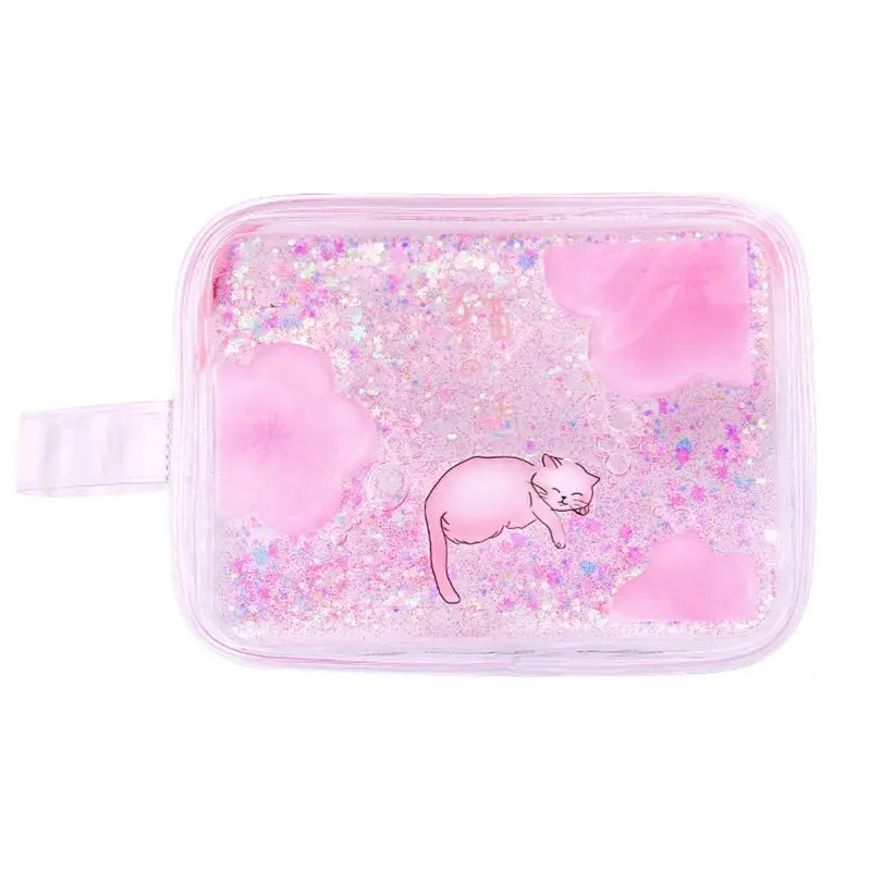 Kawaii Сакура кошка прозрачный чехол для косметических средств сумки масла песок школа Penc R7RB
