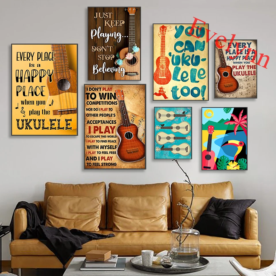 

Vintega Play Ukulele Retro Canvas Poster And Prints Pictures Modern Living Room Cuadros Nordic Home Decor Wall Art Painting