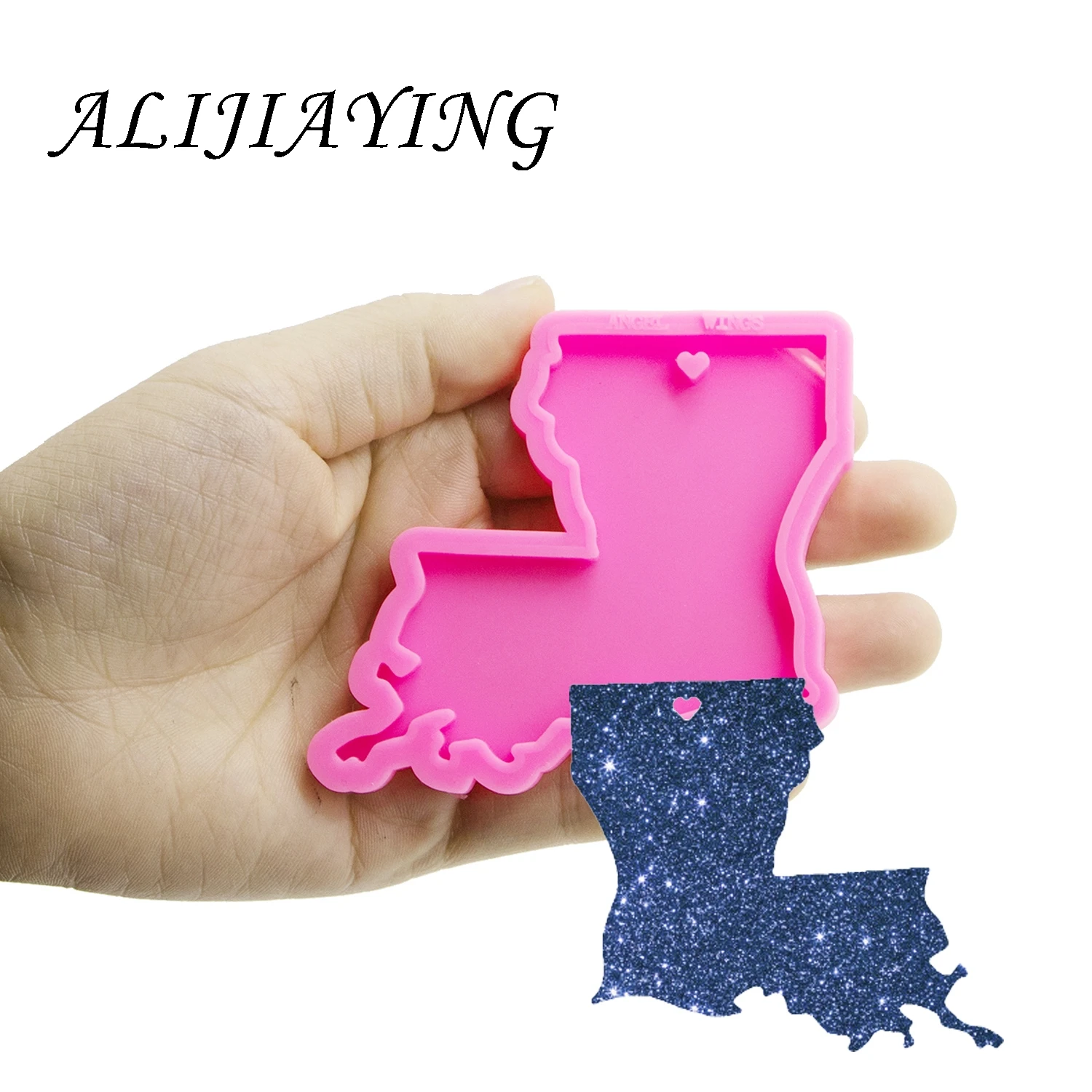 Pink 1PC Блестящий брелок в форме Луизианы США, украшение с кольцом для ключей, силиконовая форма для DIY, эпоксидная смола DY0220 - Цвет: Pink 1PC