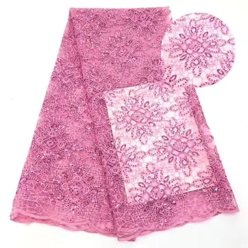 

Sunny 2019 Nigeria Latest Design Velvet Lace Fabric 5 Yards/pcs High Quality African Lace With Color Sequins For Party Dress