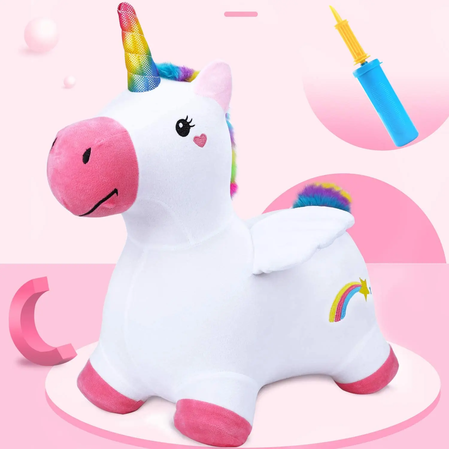 IPlay-tolva inflable de unicornio rosa para niños de 3, 4 y 5 años, juguete para jugar al aire libre