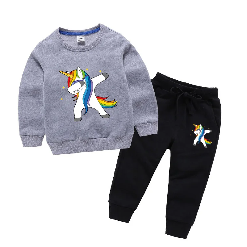 Комплекты одежды для малышей Детские свитшоты костюм для дня рождения с единорогом спортивные костюмы для девочек от 1 до 10 лет, детские костюмы с капюшоном Топ+ штаны комплекты из 2 предметов