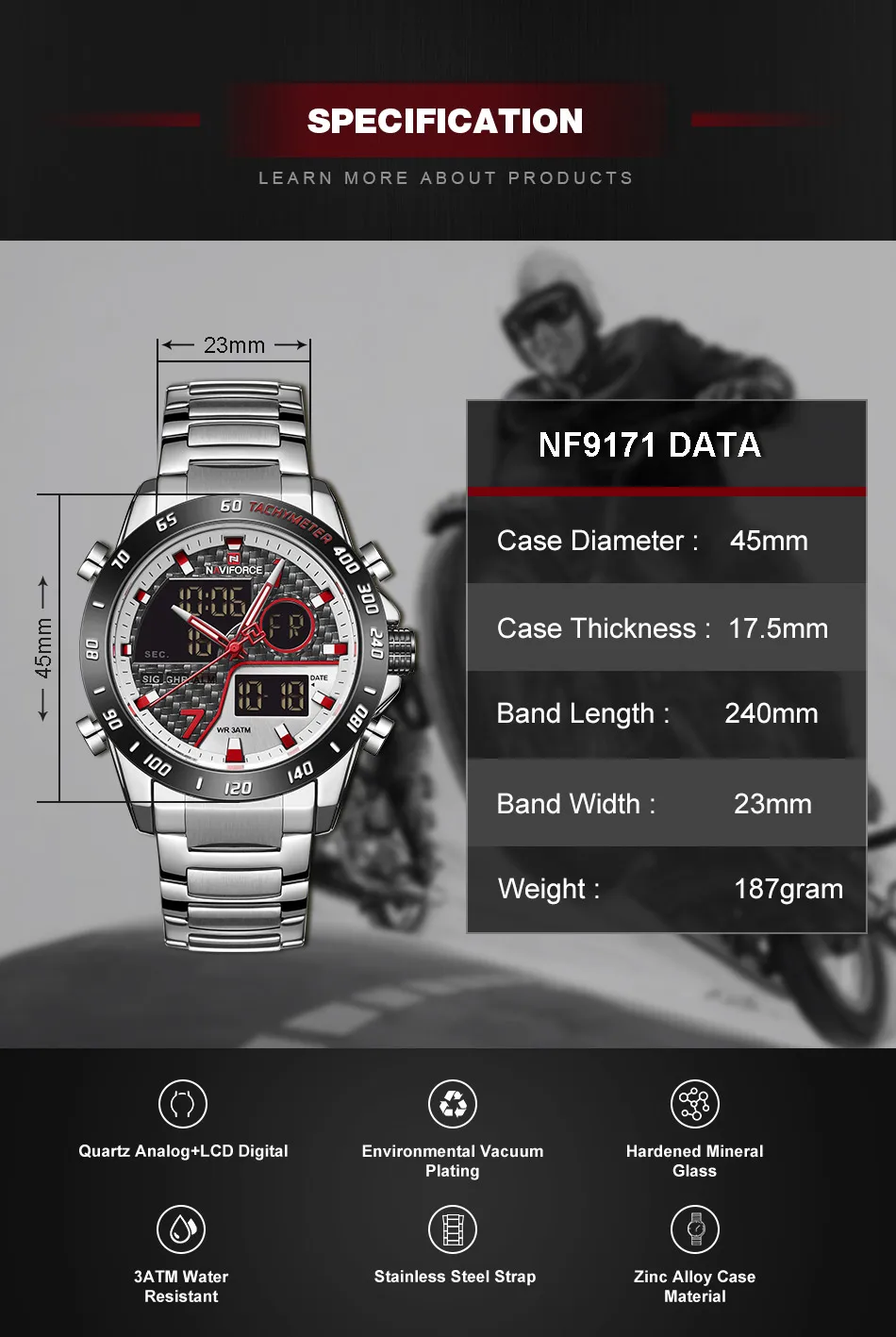 NAVIFORCE, военные мужские кварцевые часы с двойным временем, лучший бренд, роскошные многофункциональные аналоговые цифровые часы с ЖК-дисплеем, мужские водонепроницаемые часы
