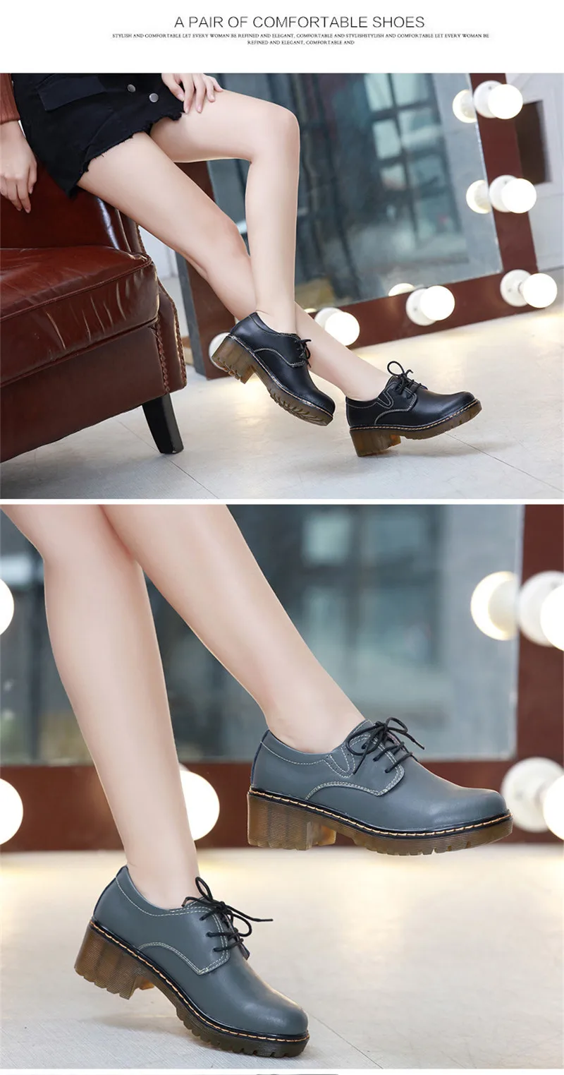 Women's Pumps Oxford Shoes Leather High Heel Sneaker Lady Girl Brogues Vintage Casual Black Grey Oxford Shoes For Women Footwear (13)