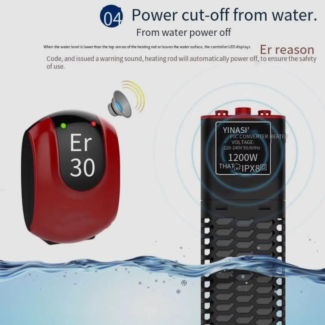 

PTC heater, fish tank, high-power heating rod, automatic thermostat, explosion-proof heater, aquarium accessories 220-240V 1200W