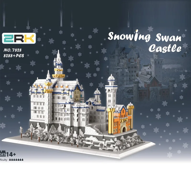 8288 шт. ZRK мини блоки Neuschwanstein DIY строительные игрушки снег лебединый замок мир для