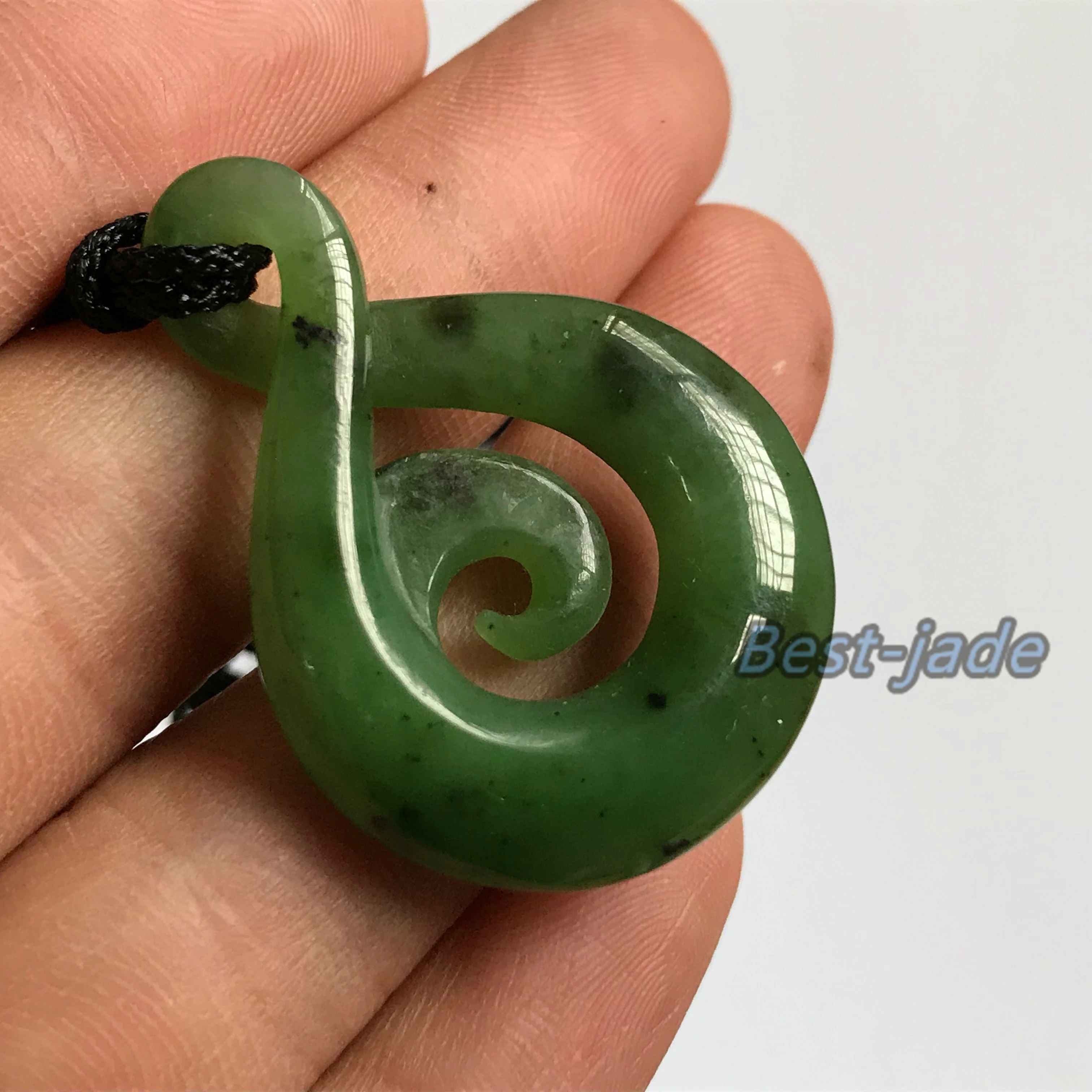 Certified Natural Jadeite Jade Double Twist Pendant Greenstone Necklace Maori 