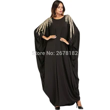 Золотые бусы с вышивкой на плече, рукав "летучая мышь", мусульманская одежда, одежда абайя, турецкая исламская одежда, мусульманское женское платье