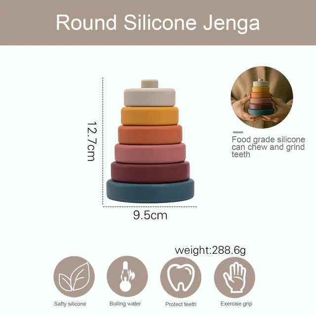 Baby Soft Silicone Stacking Blocks Toy Round Colorful Shape Silicone Construction Toy Montessori Early Education Toys Baby Gift 2