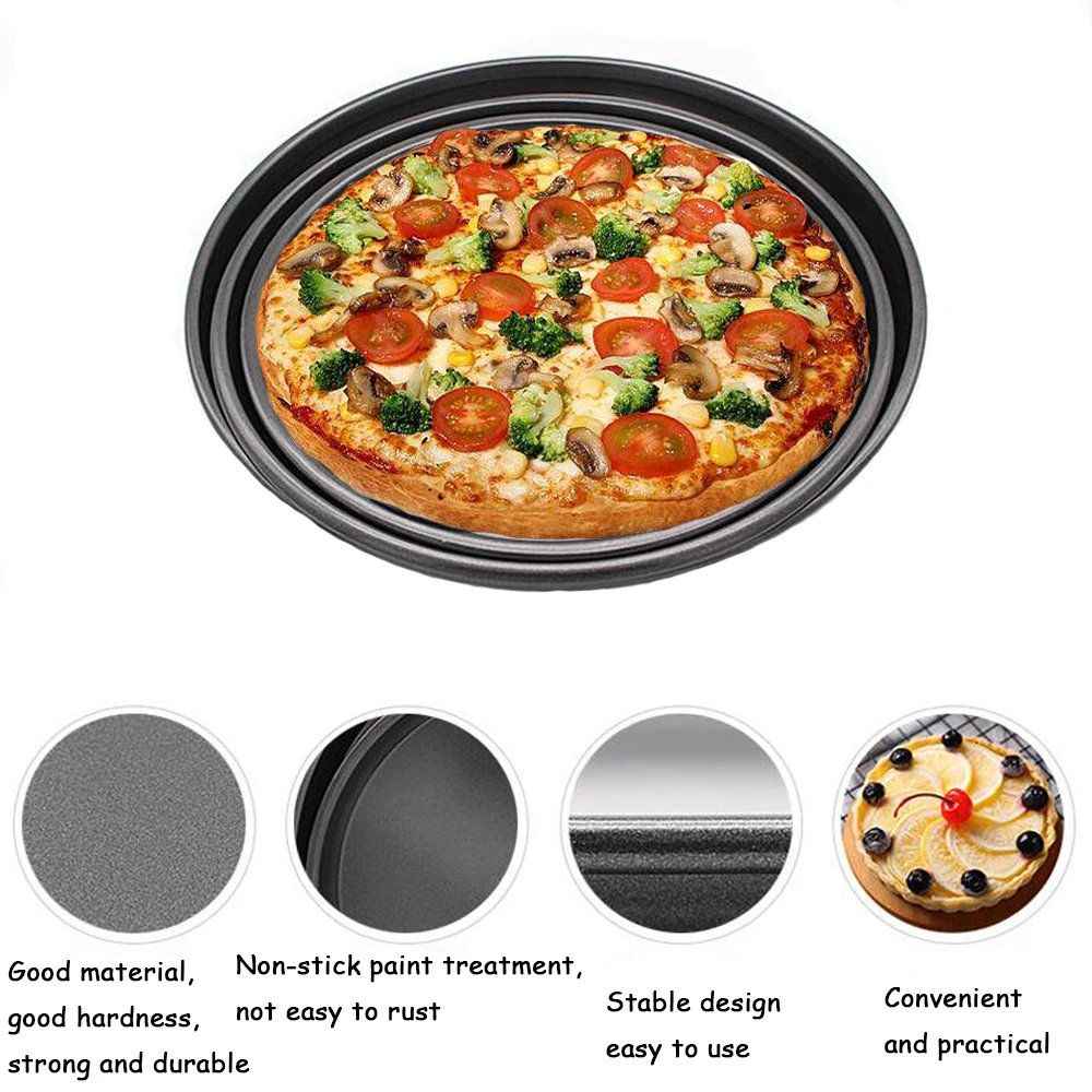 

Thick 9 10 11 inch Pizza Plate Round Shallow Dish Pizza Pan Tray Carbon Steel Non-stick Mold Baking Tool Baking Mould Pan