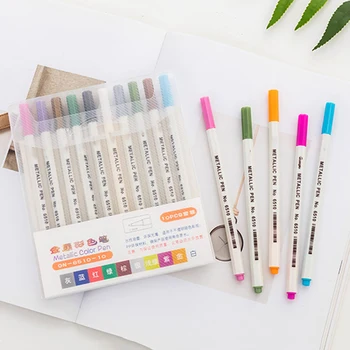 

10 Colors Metallic Markers Plastic Metal Art Maker Pens for Drawing Scrapbooking Bullet Lettering Calligraphy School Stationery