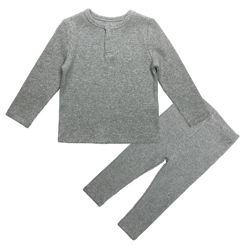 Light grey Мягкие пижамы в рубчик для маленьких девочек, комплект одежды для маленьких мальчиков, осенне-зимняя детская одежда топы с длинными рукавами, штаны Детский комплект из 2 предметов - Цвет: Light grey