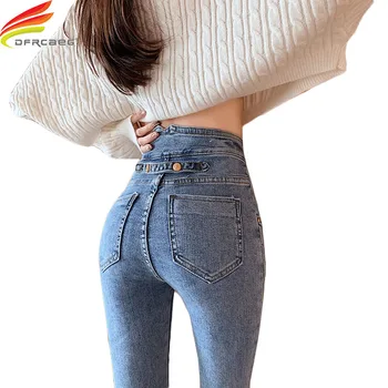 

High Waist Long Jeans Woman 2020 Spring New Arrivals Blue Or Black Skinny Fashion Jeans For Women Denim Pencil Pants Trousers