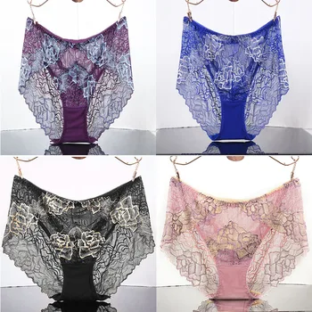 

CP107 4Pcs/Lot Delicate Embroidery Women Panties Elegant Lace Sexy Lingerie Underwear Soft Transparent Briefs Plus Size 5XL