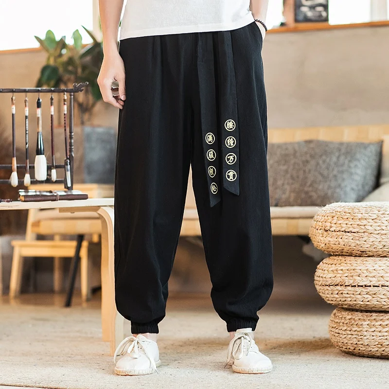 Весенние хлопковые мужские штаны в китайском стиле, Японская уличная одежда для бега, Мужские штаны в стиле хип-хоп, Мужские штаны KK3244