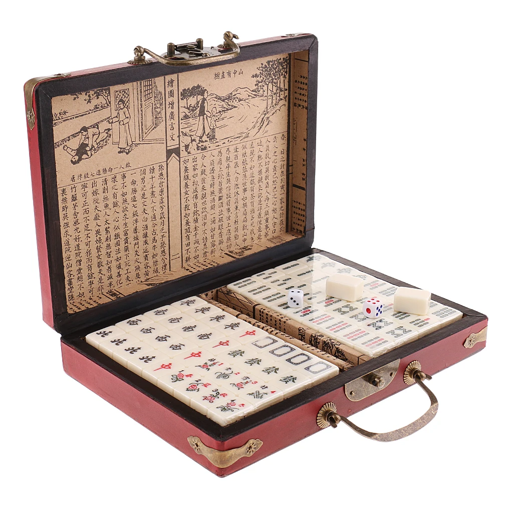 Portable Chinese Antique Mahjong Game Mini Travel Mahjong in Wooden Box Gift