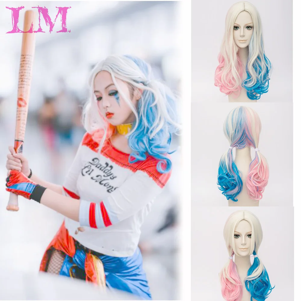 

LM Cosplay wig movie suicide squad Harleen Quinzel clown female Halle Quinn gradient COS wig dress up